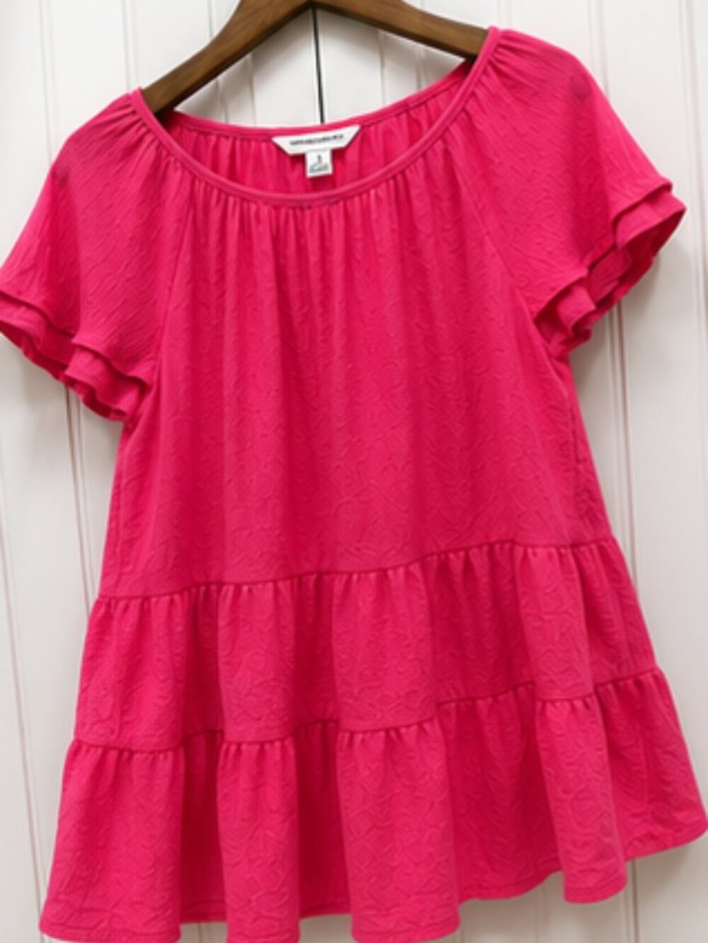 Counterparts Pink Flutter Sleeve Tiered Blouse Medium Boho Peplum Top - Picture 3 of 7